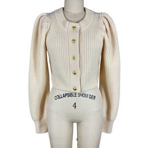 Loveshackfancy Ribbed Ivory Puff Sleeve Cardigan Size XS