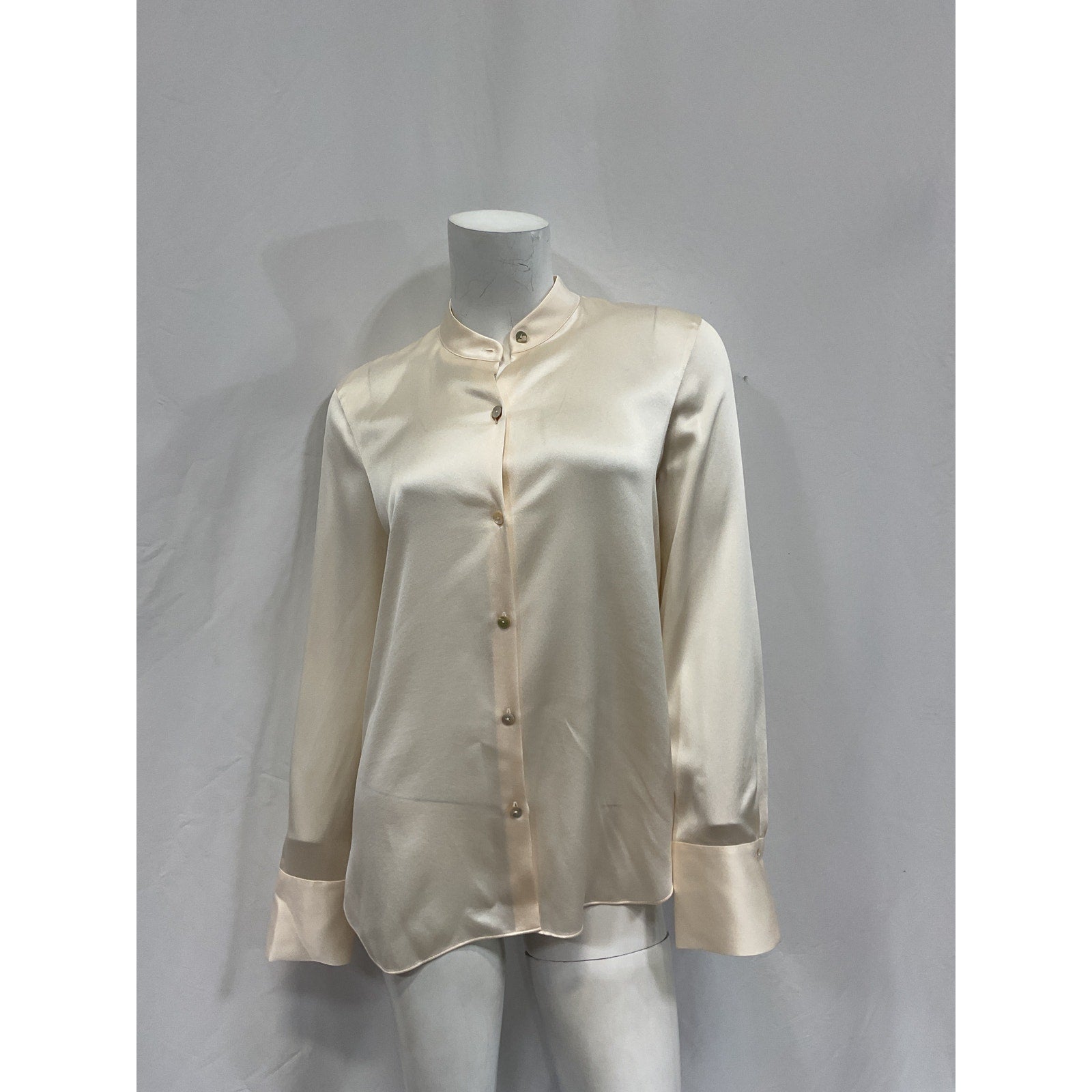 Vince 'Slim' White Fitted Band Collar Silk Blouse Size S