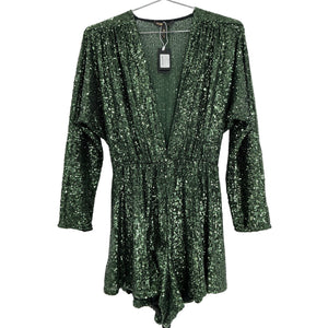 Maje Sparkling Green Sequined Wide-Leg Romper Size 6