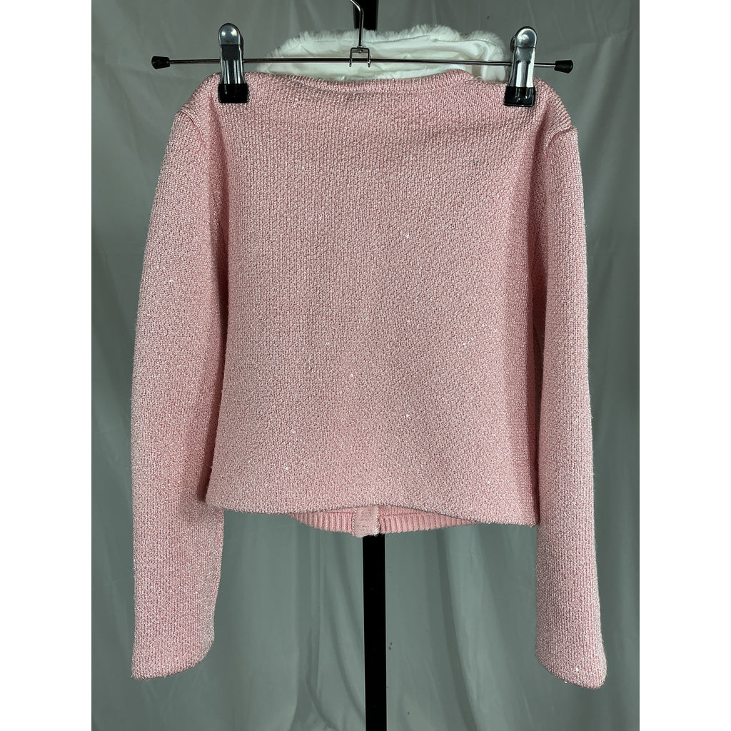 Self-Portrait Faux Fur-Trimmed Pink Cardigan Size 8-10