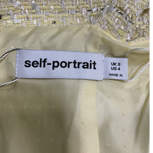 Self-Portrait Embellished Yellow Cutout Tweed Mini Dress Size 4 NWT