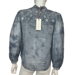 Loveshackfancy Embroidered Washed Denim Ronda Blouse Size XS NWT