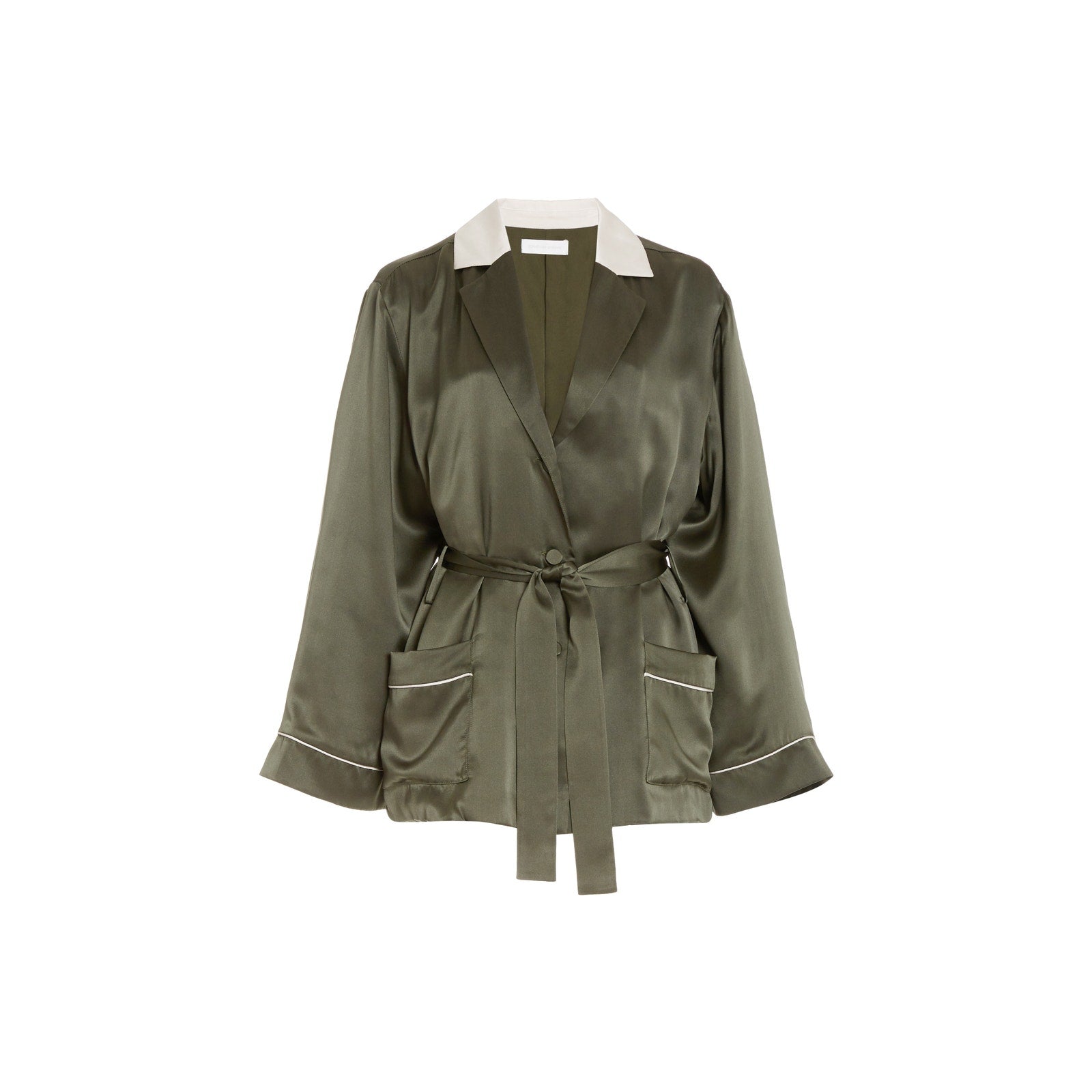 Jonathan Simkhai 'Seline' Green Belted Silk-Charmeuse Robe Jacket Size XS