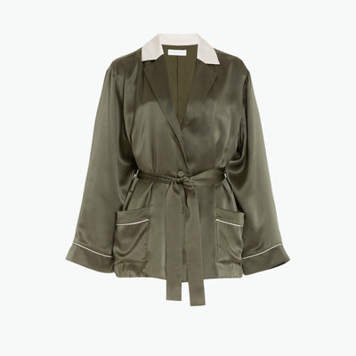 Jonathan Simkhai 'Seline' Green Belted Silk-Charmeuse Robe Jacket Size XS
