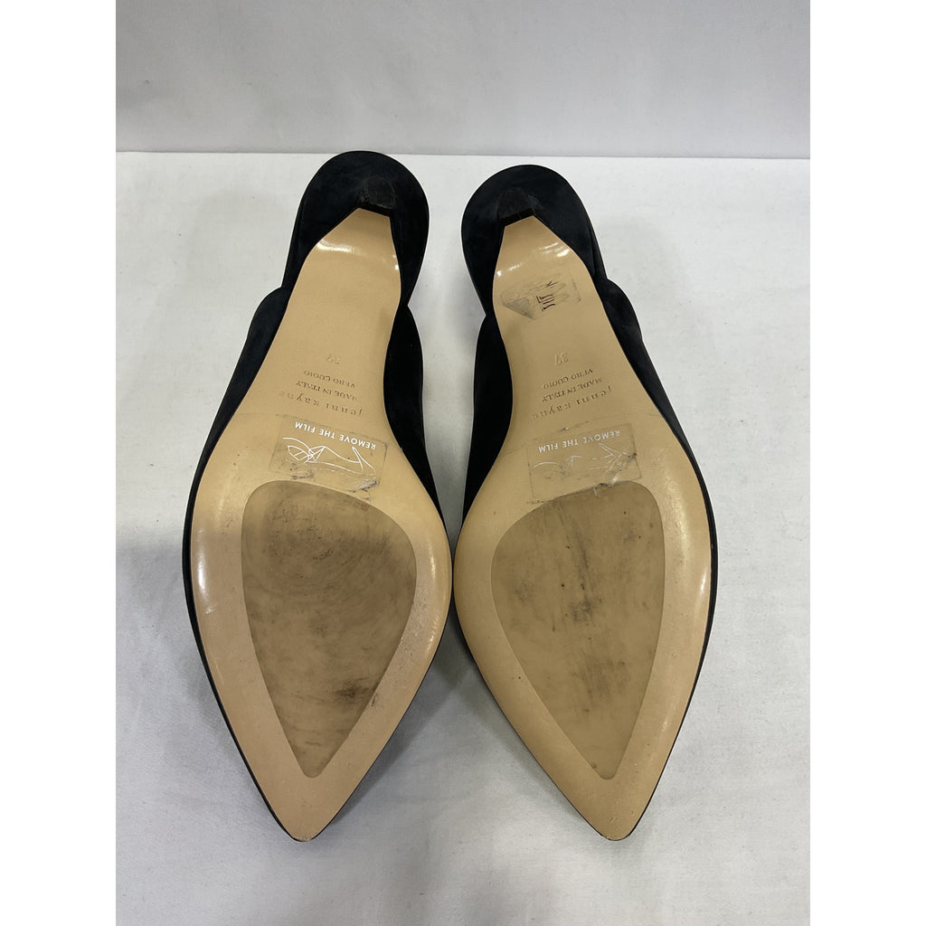 Jenni Kayne 'Oiled' Black Leather Leather Kitten Heel Mule Size 7
