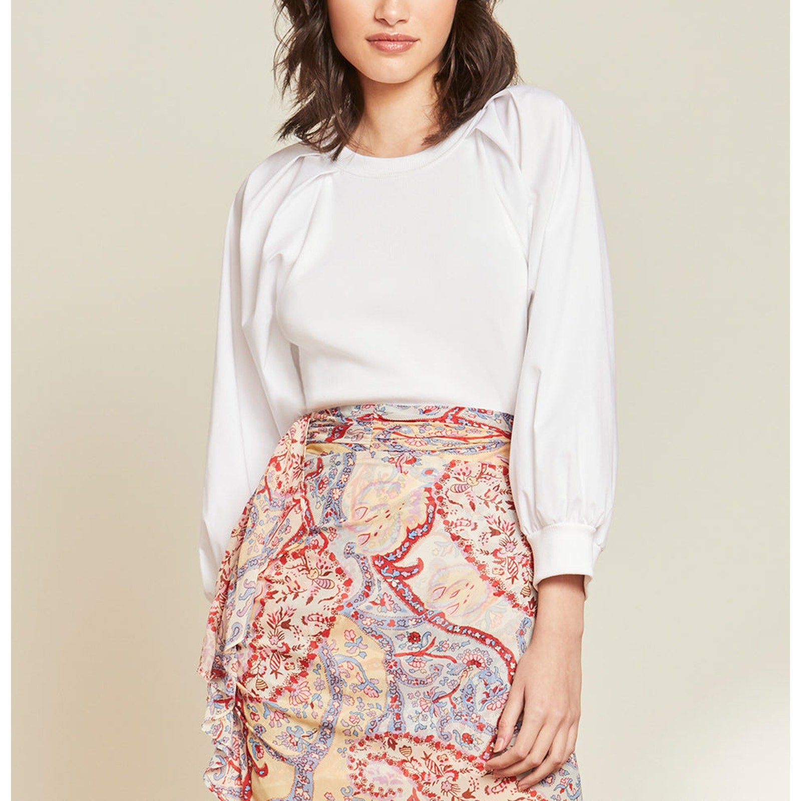 Veronica Beard 'Gibson' White Pleat-Sleeve Top Size S