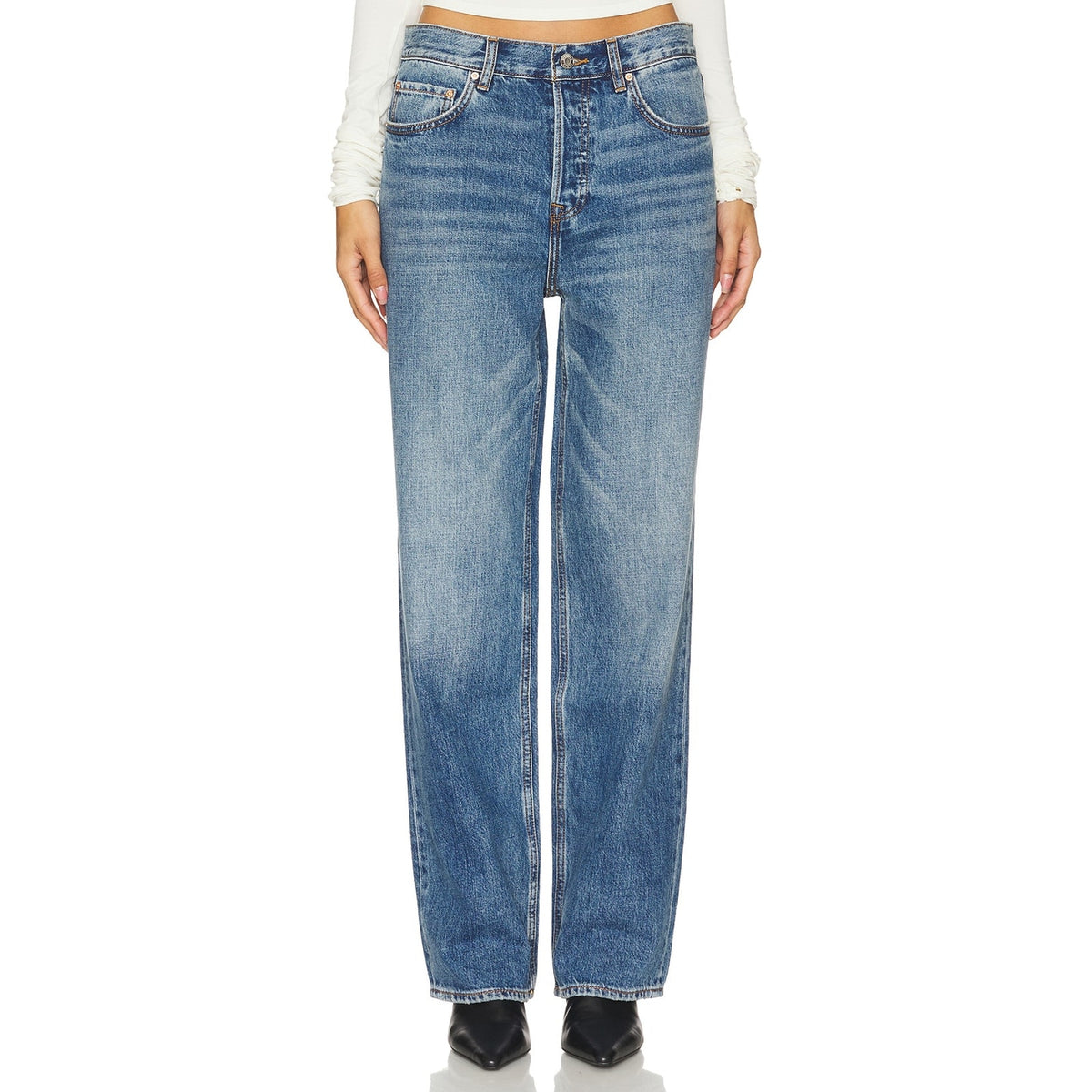 Grlfrnd Classic Blue Bella Low Rise Boyfriend Denim Jeans Size 23