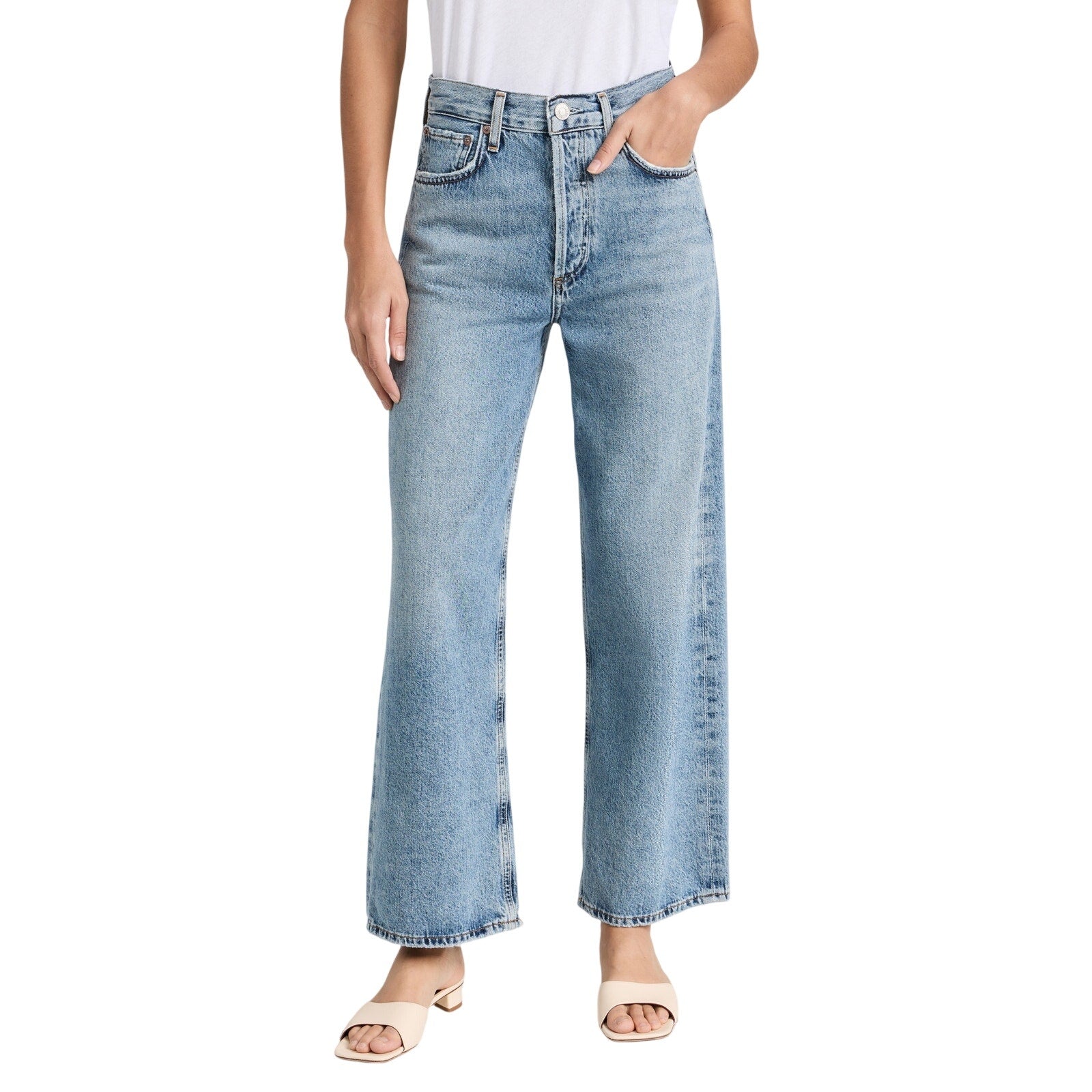 Agolde Ren: High Rise Blue Cotton Wide Leg Denim Jean Size 25