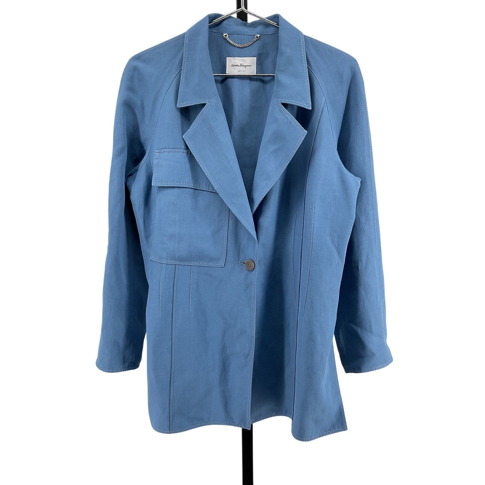 Ferragamo 'Twill' Blue Viscose Blazer Size 46