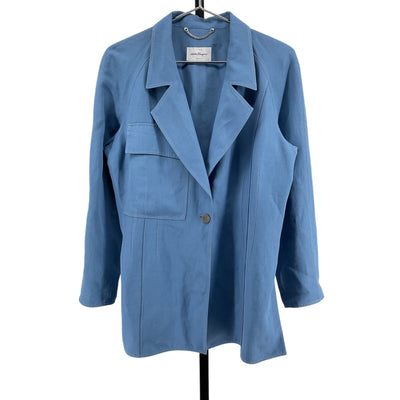 Ferragamo 'Twill' Blue Viscose Blazer Size 46