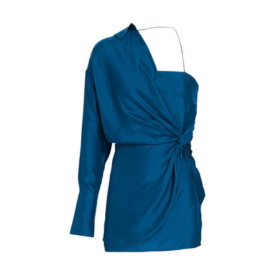 Gauge81 'Shiroi' Blue Gathered Longsleeve Minidress Size S
