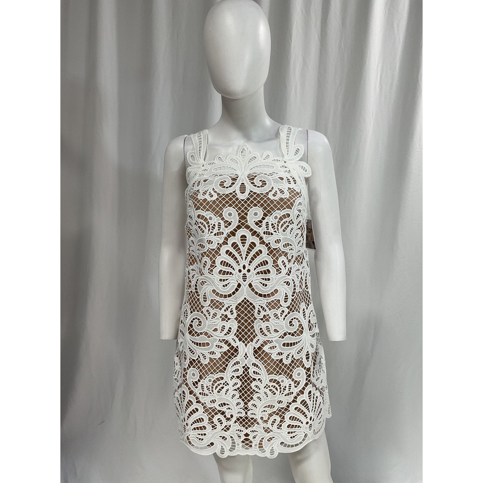 Self-Portrait 'Guipure' White Lace Sleeveless Mini Dress Size 2 - NWT
