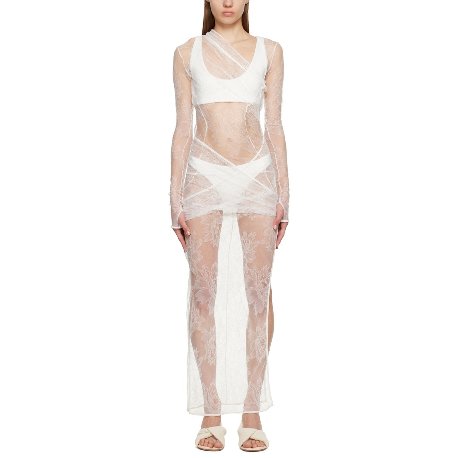 Jacquemus Le Papier 'La Robe Piombone' White Polyamide Maxi Dress Size 44
