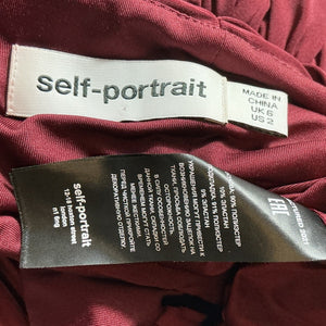 Self-Portrait Ruched Wine Jersey Crop Top Size 2