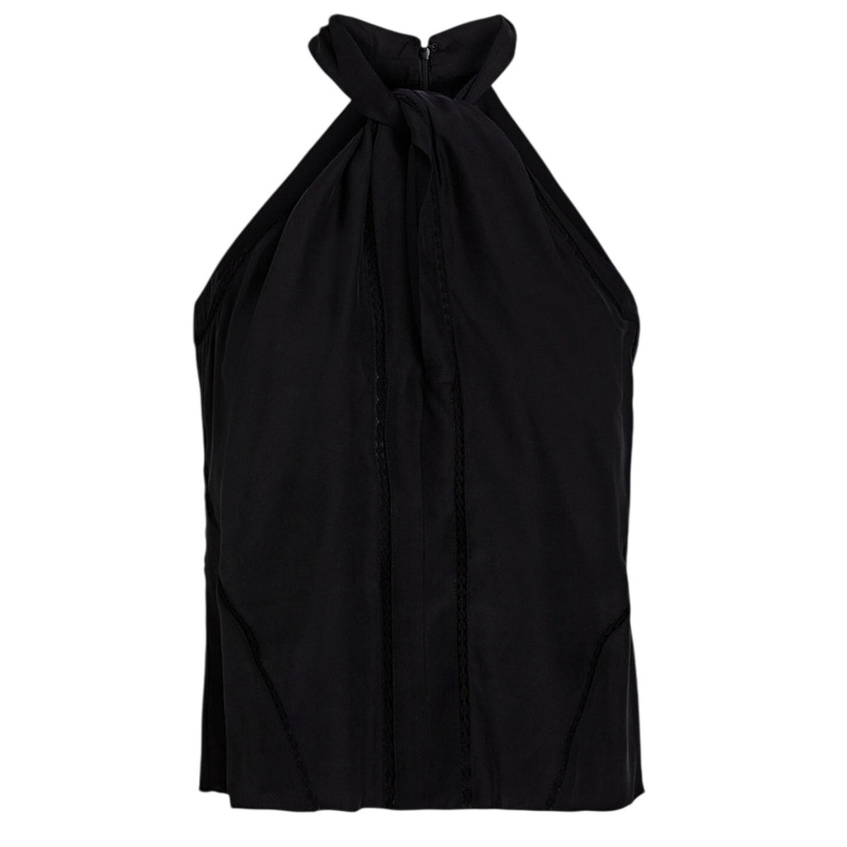 Frame Lace-Trimmed Black Twist-Front Halterneck Top Size L