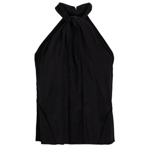 Frame Lace-Trimmed Black Twist-Front Halterneck Top Size L