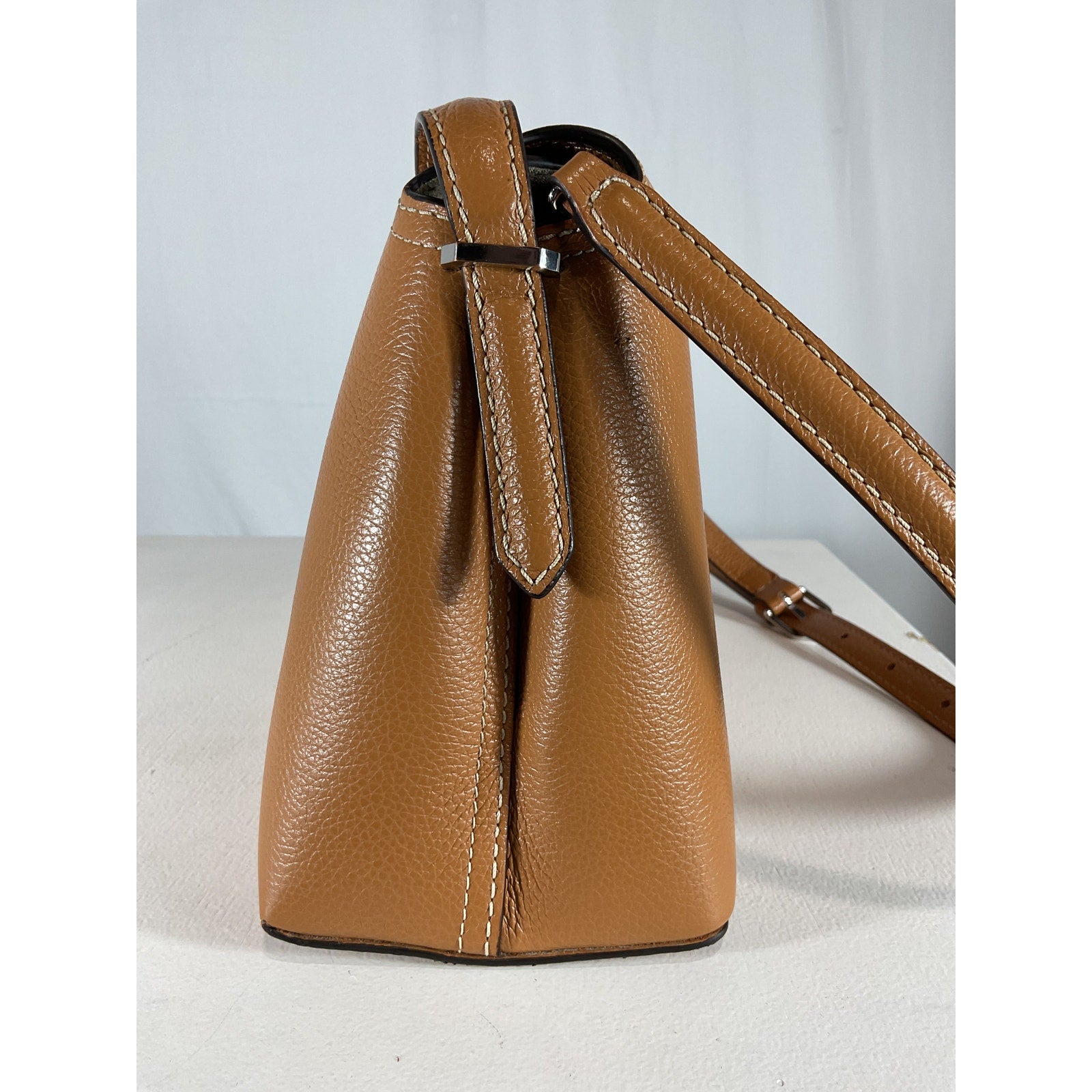 Toteme T-Lock Tan Leather Top Handle Tan Grain Clutch