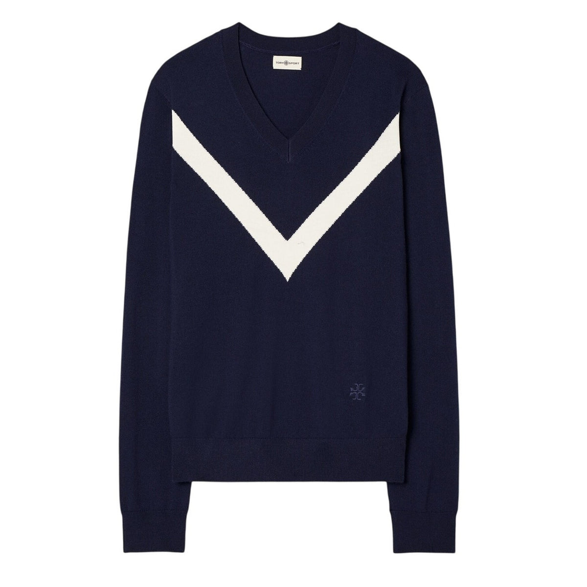 Tory Burch Merino Blue Chevron Sweater Size M