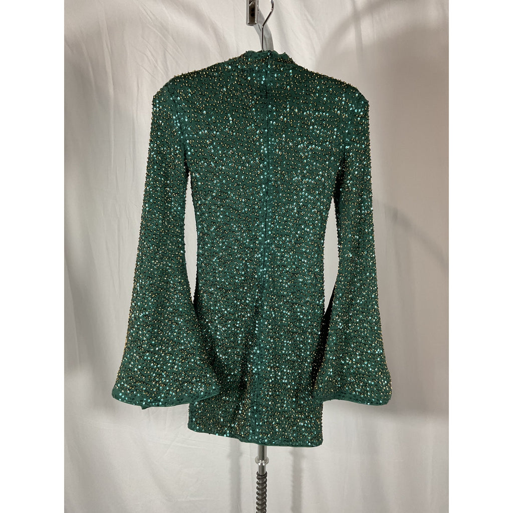 Michael Costello x Revolve 'Mr. Gibson' Green Bead Embellished Mini Dress Size XXS