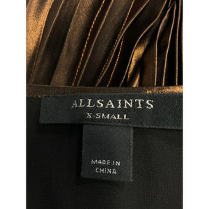Allsaints Pleated Pale Cacao Nadia Foil Dress Size XS