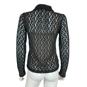 Vince Sheer Black Floral Lace Button-Up Blouse Size M