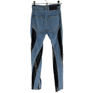 Mugler Paneled Blue Spiral Lace Skinny Denim Jeans Size 36 EU / US S NWT