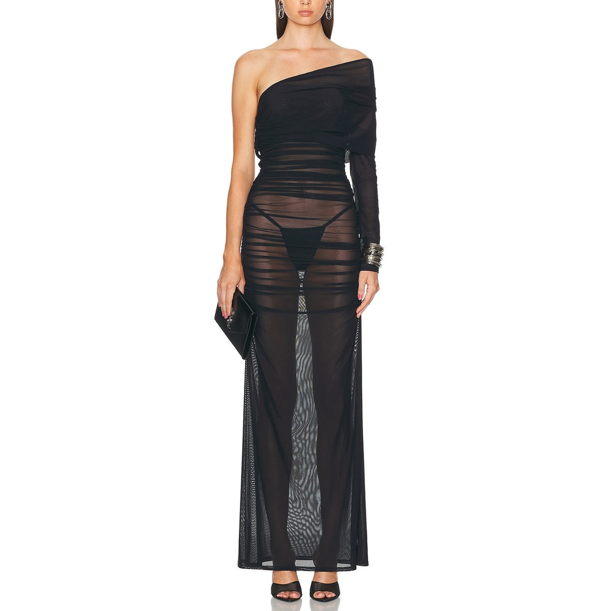 Atlein Asymmetric Black Draped Cutout Dress Size 36 FR / US 4