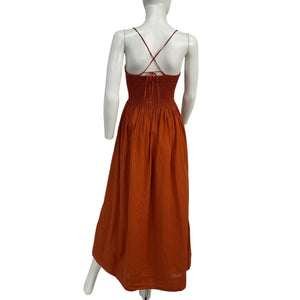 Faithfull The Brand Strappy Orange Smocked Bodice Dress Size M