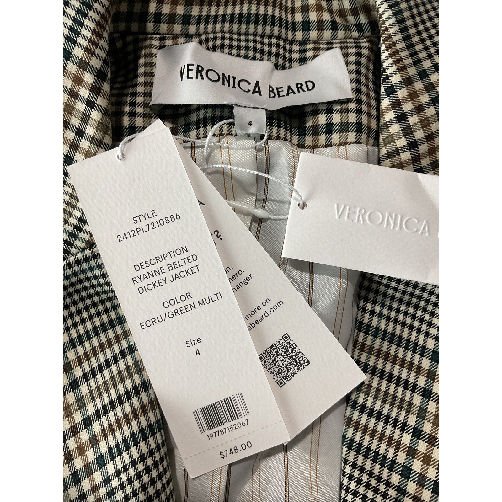 Veronica Beard 'Ryanne' White Polyester Belted Dickey Jacket Size 4 - NWT