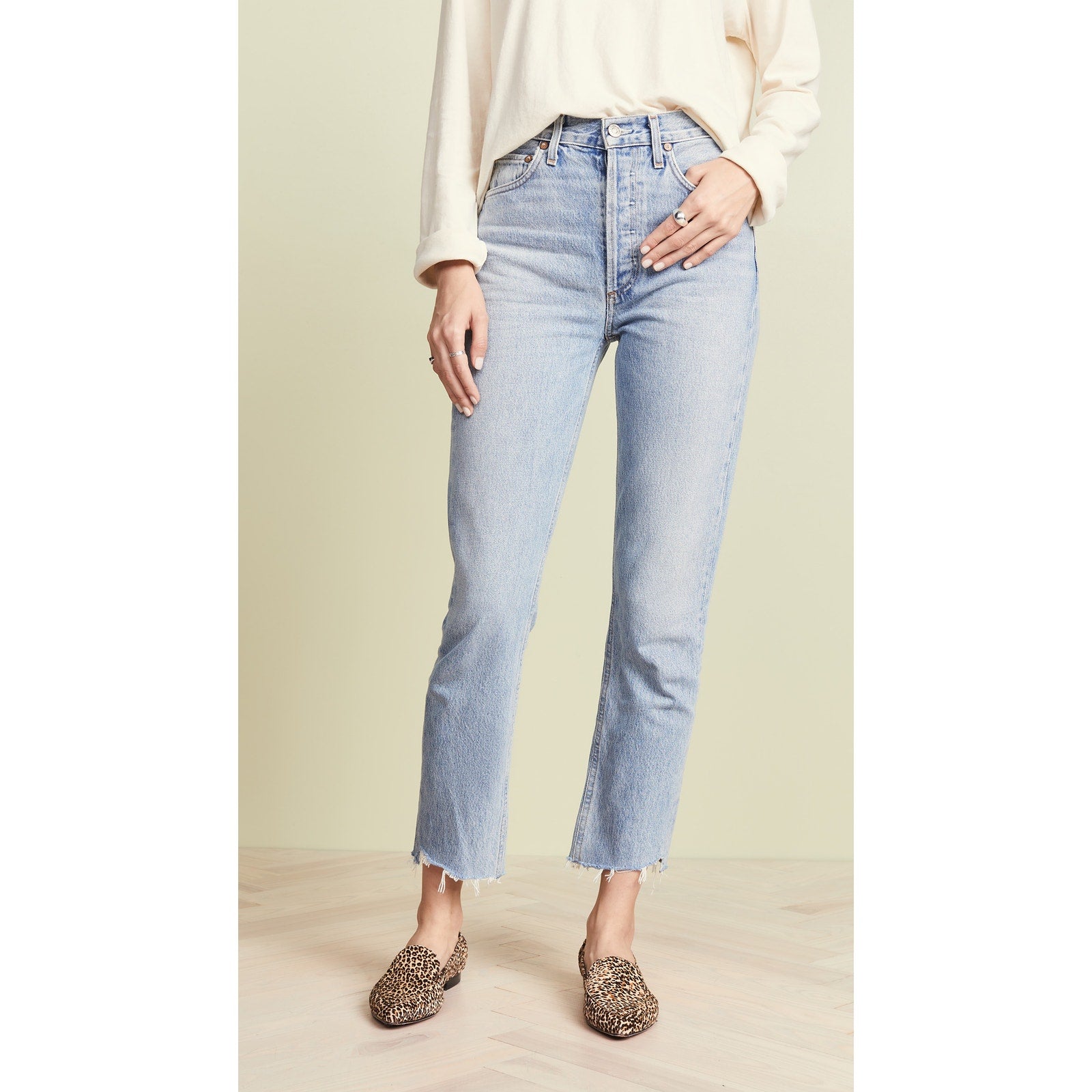 Agolde 'Riley' Blue Cotton High Rise Straight Crop Jeans Size 25