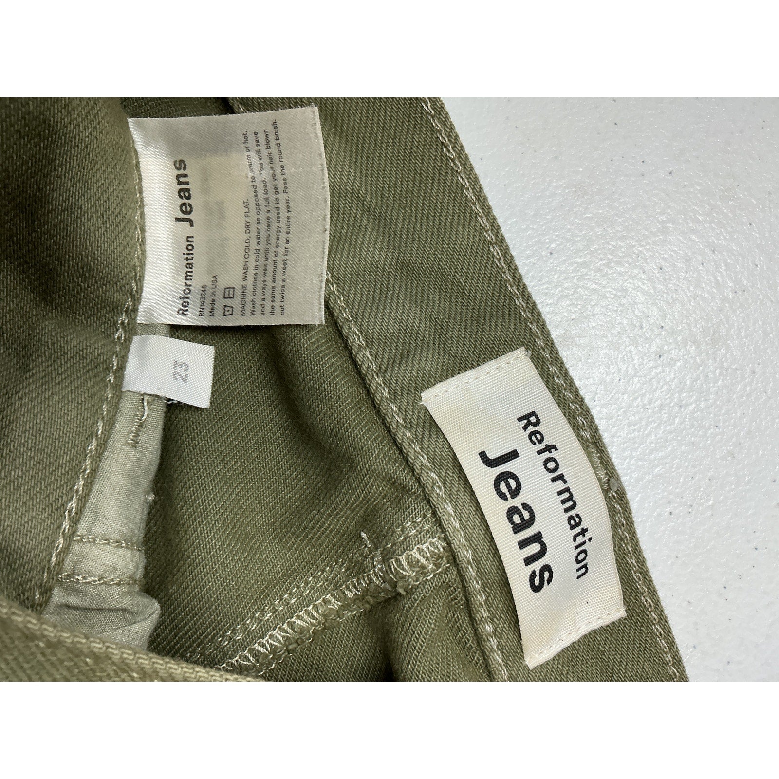 Reformation 'Bailey' Green Cotton High Rise Utility Pant Size 23