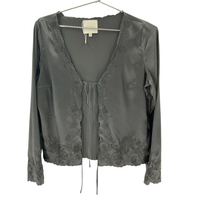 Reformation Embroidered Black Rosina Top Size 6