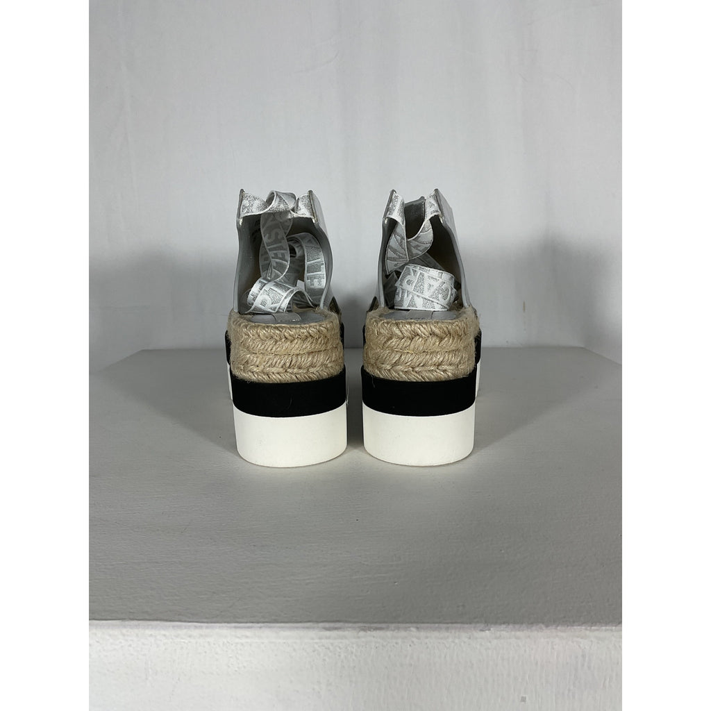Stella Mccartney 'Gaia' Silver Leather Wrinkly Metallic Sandal Size 9