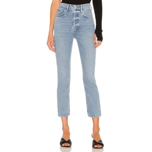 Agolde 'Riley' Blue Cotton High Rise Straight Crop Denim Jean Size 29