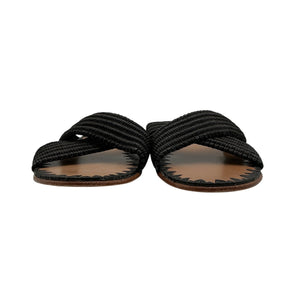 Jenni Kayne Woven Black Raffia Crossover Sandals Size 38 EU / US 8