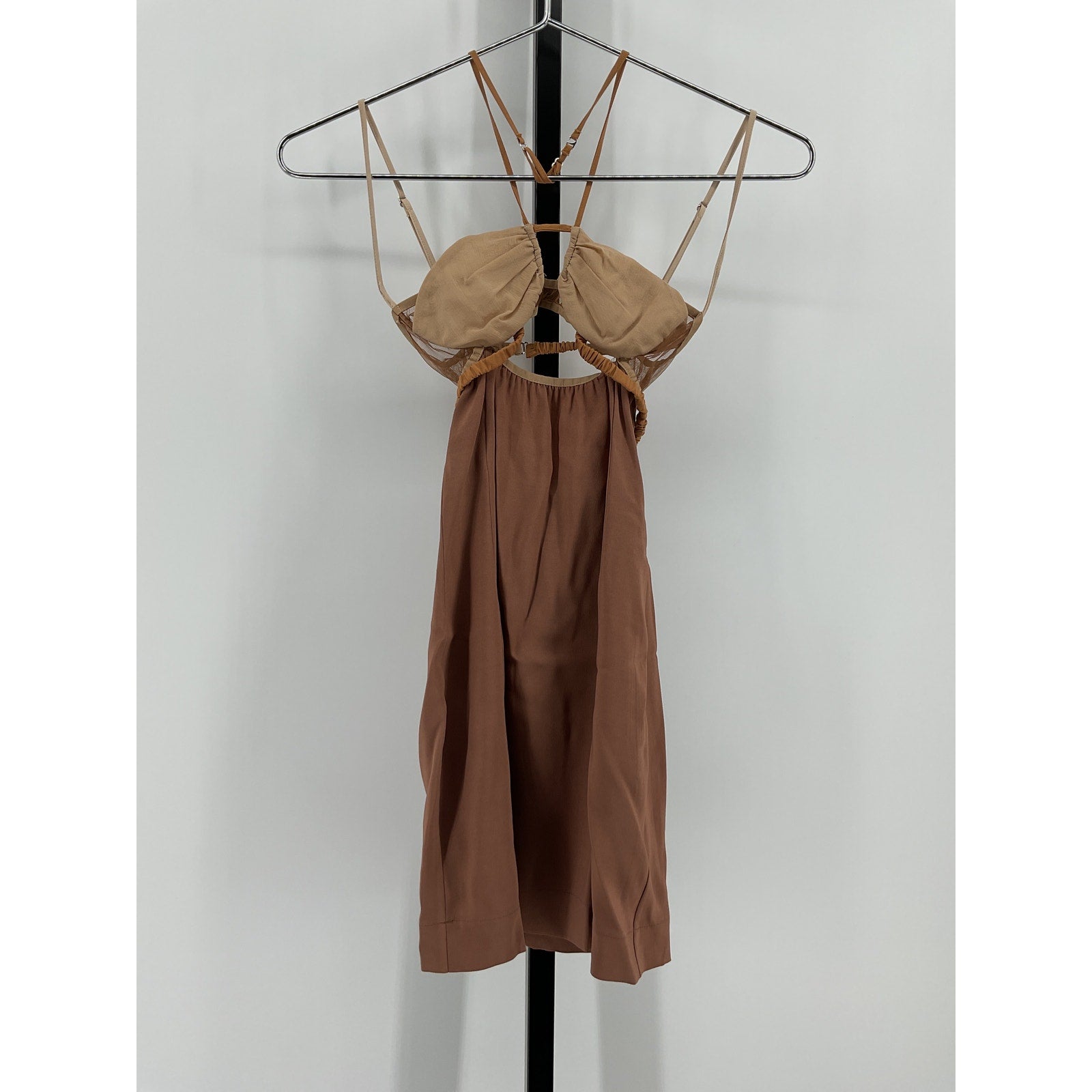 Nensi Dojaka Brown Polyester Draped Double Bra Mini Dress Size XXS