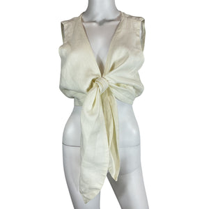 Faithfull The Brand Linen White Dalaila Tie Top Size 10
