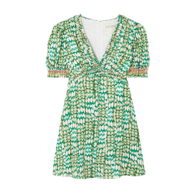 Saloni Smocked Green Lea Mini Dress Size 6 NWT