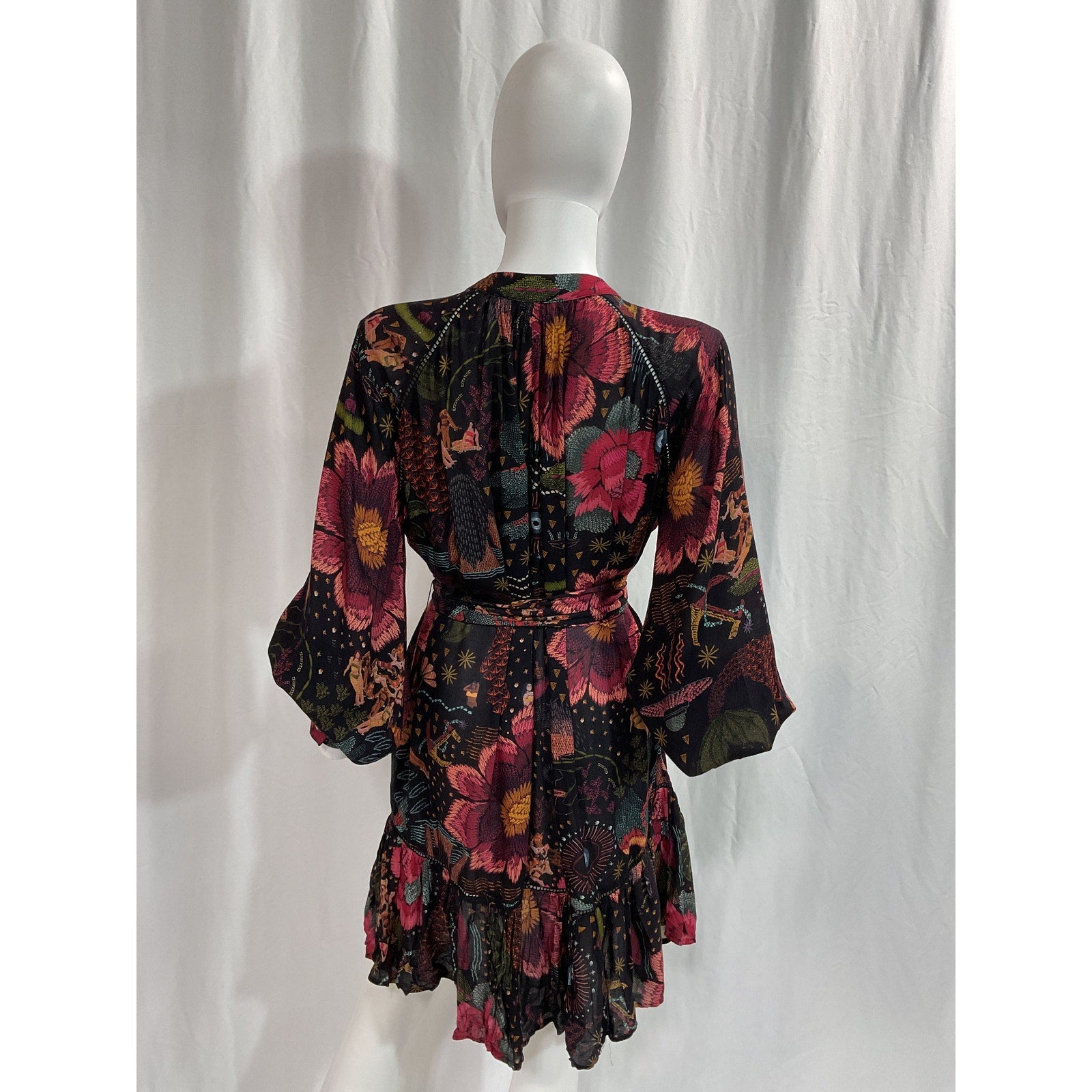 Farm Rio 'River Creatures' Black Long Sleeve Mini Dress Size XS