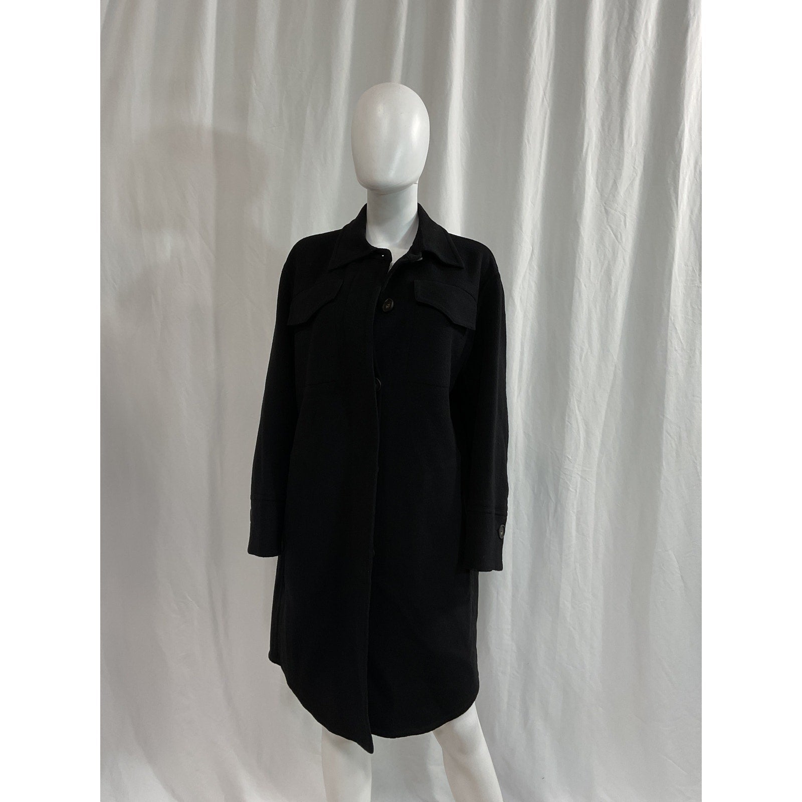 Vince 'Recycled' Black Wool Blend Shirt Coat Size S