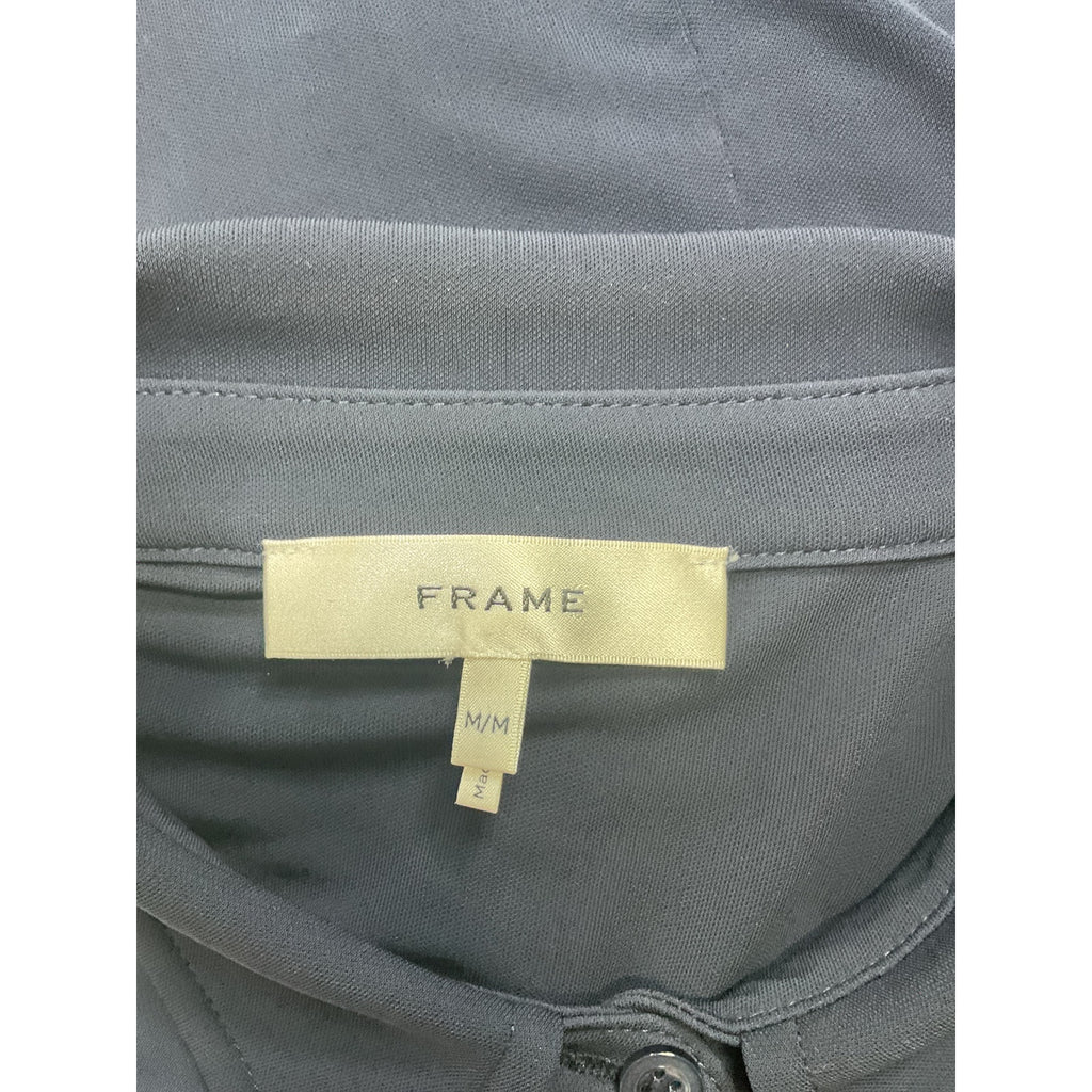 Frame Button Up Navy Viscose Dress Shirt Size M