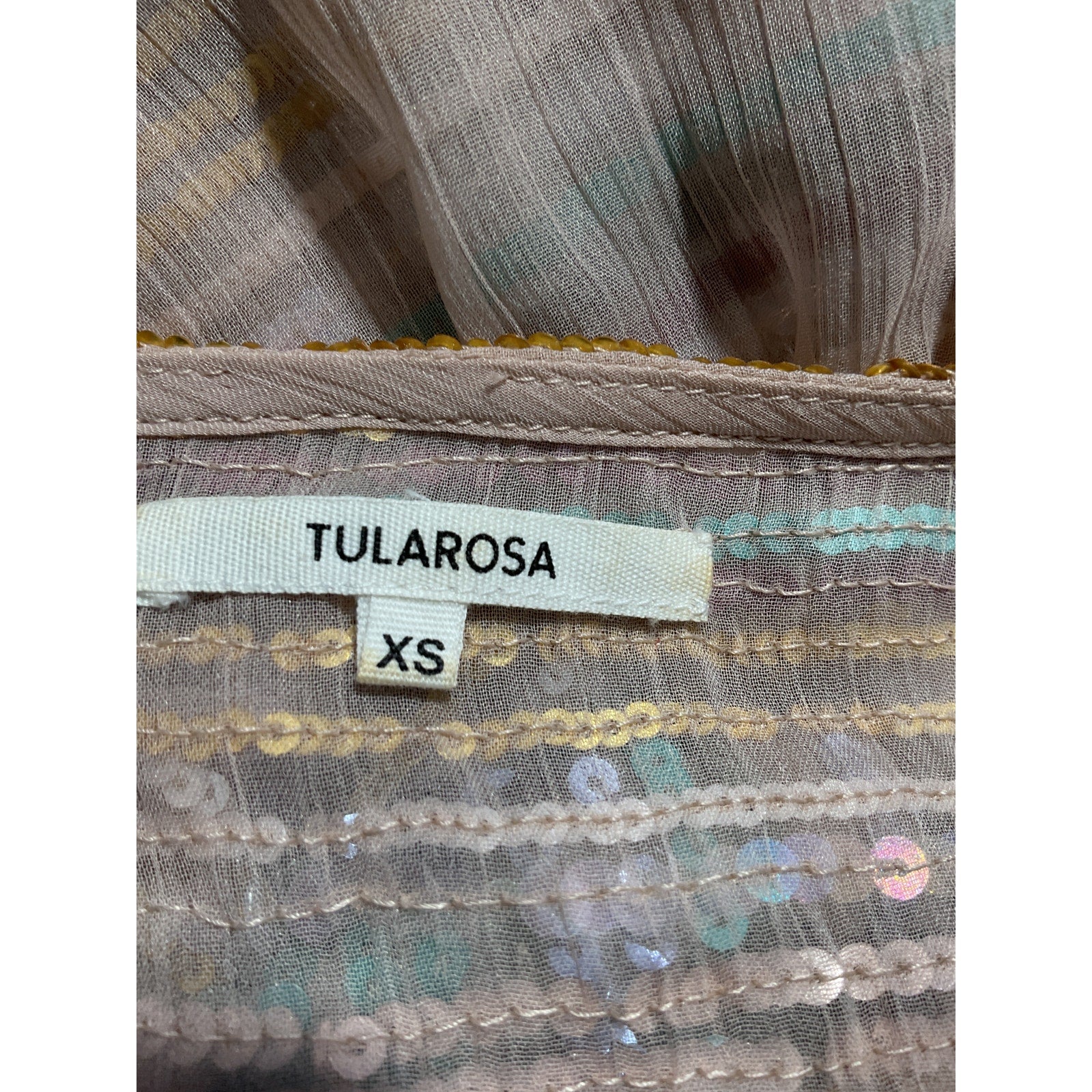 Tularosa 'Mason' Pink Sequin Embellished Georgette Ruffle Trim Dress Size S