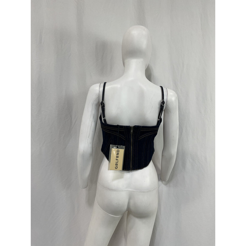 Grlfrnd Denim Bustier Blue Cotton Top Size M - NWT