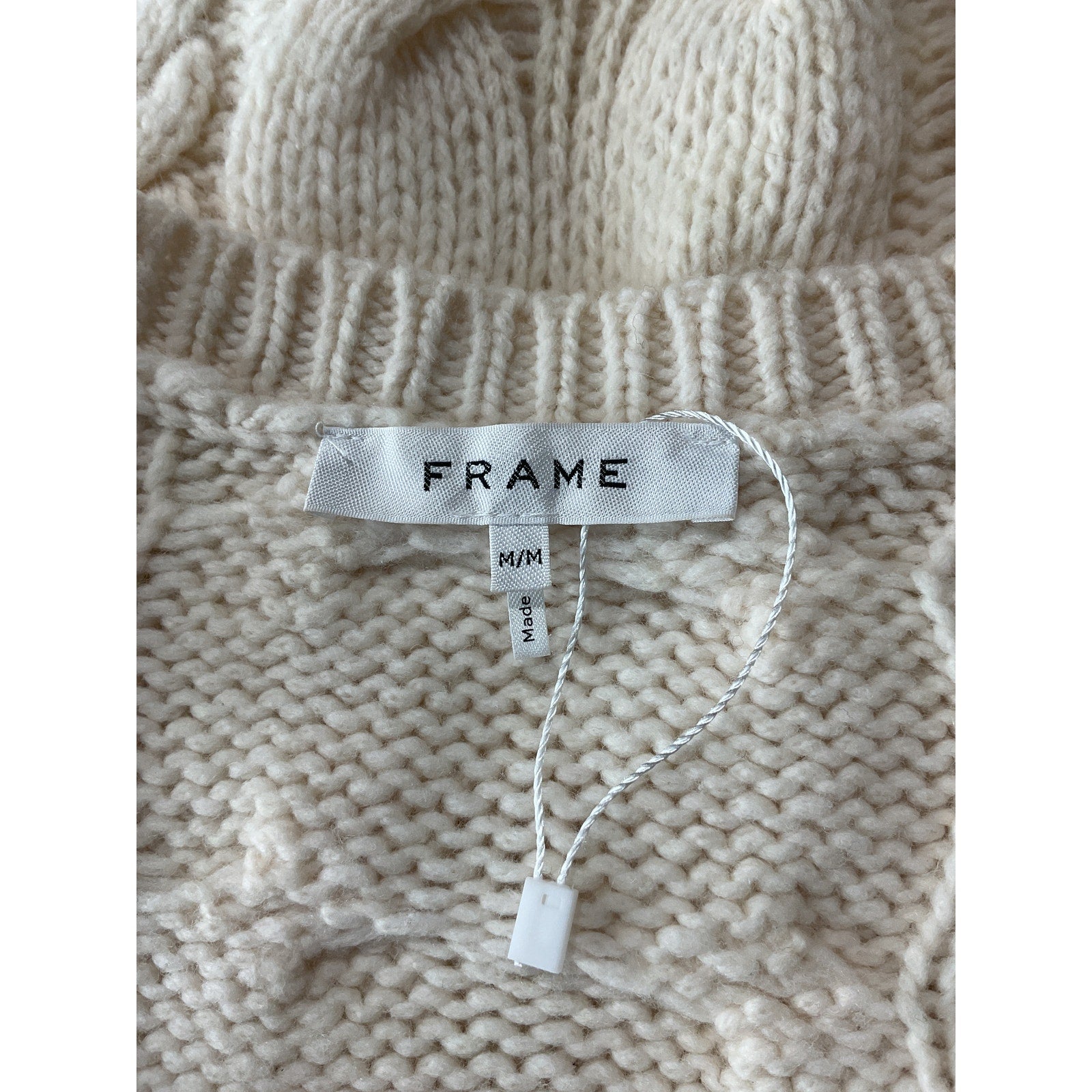 Frame Cable Crop White Merino Wool Sweater Size M
