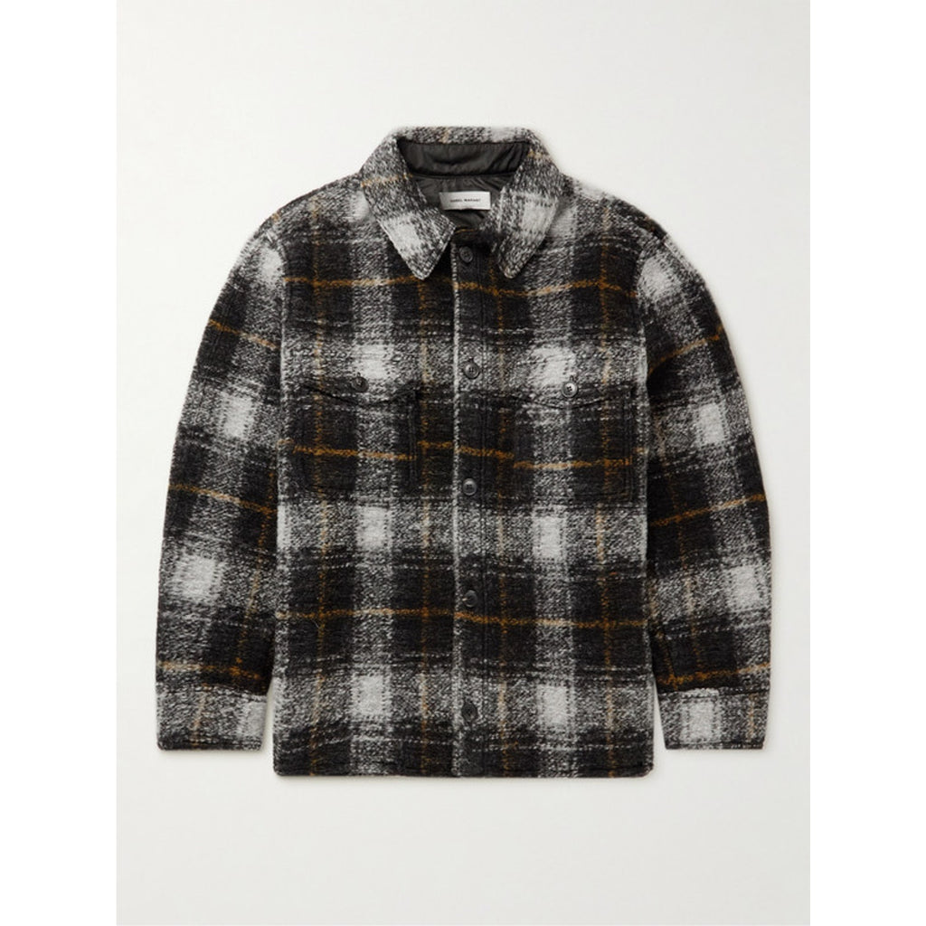 Isabel Marant 'Kervont' Black Polyester Checked Wool-Blend Boucl� Overshirt Size S
