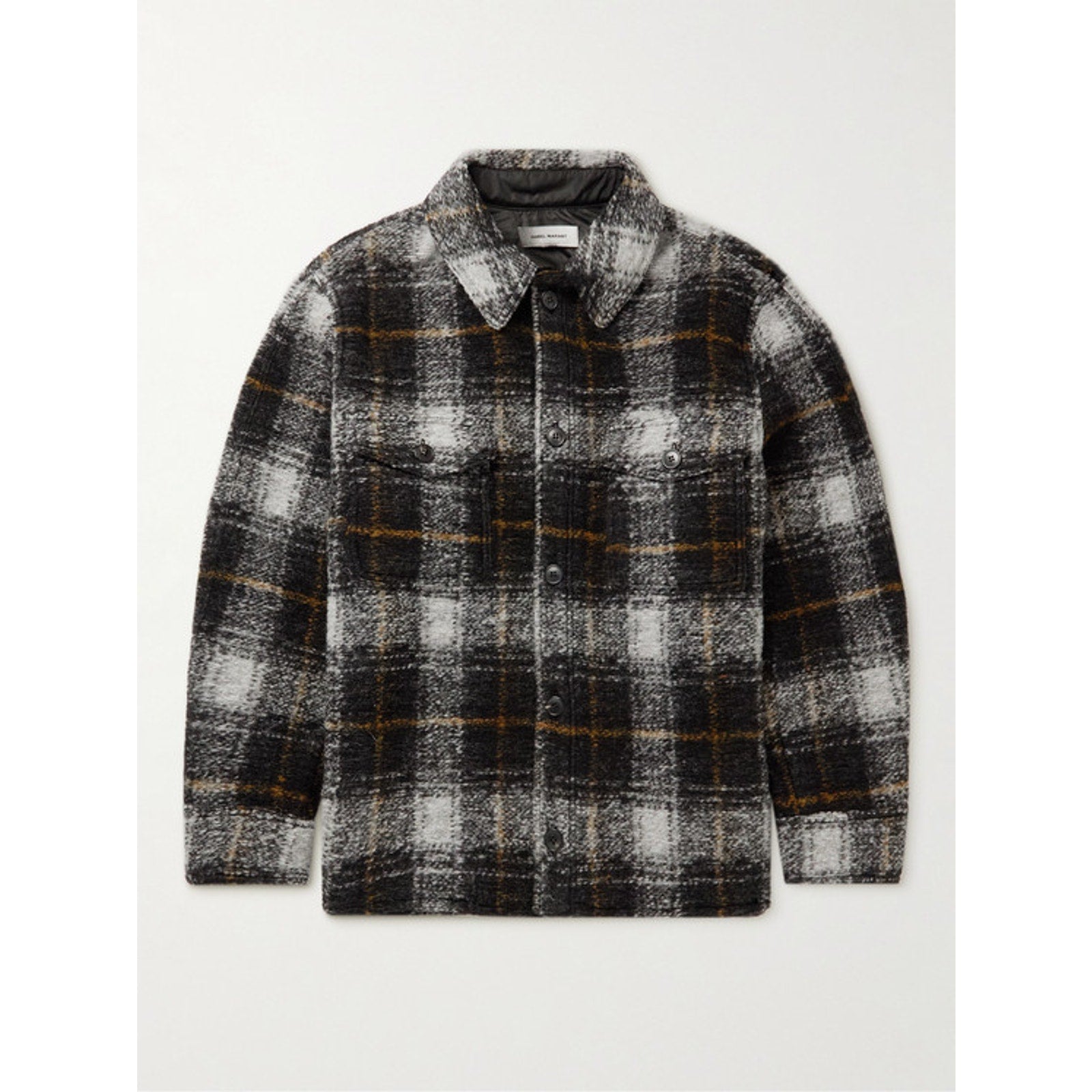 Isabel Marant 'Kervont' Black Polyester Checked Wool-Blend Boucl� Overshirt Size S