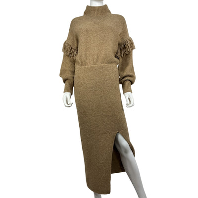 Saylor Fringed Tan Angelle Sweater Dress Size L