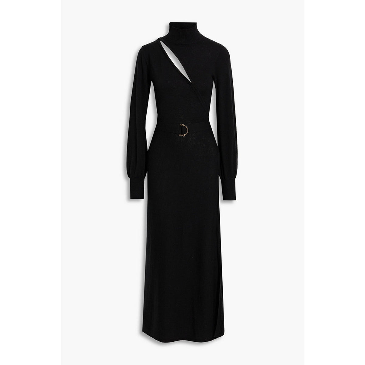 Nicholas 'Sakina' Black Hook-Detailed Wool And Cotton-Blend Turtleneck Maxi Dress Size S
