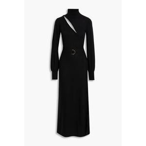 Nicholas 'Sakina' Black Hook-Detailed Wool And Cotton-Blend Turtleneck Maxi Dress Size S