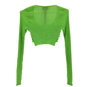 Msgm Ribbed Green Ruffle Bust Knit Top Size XS